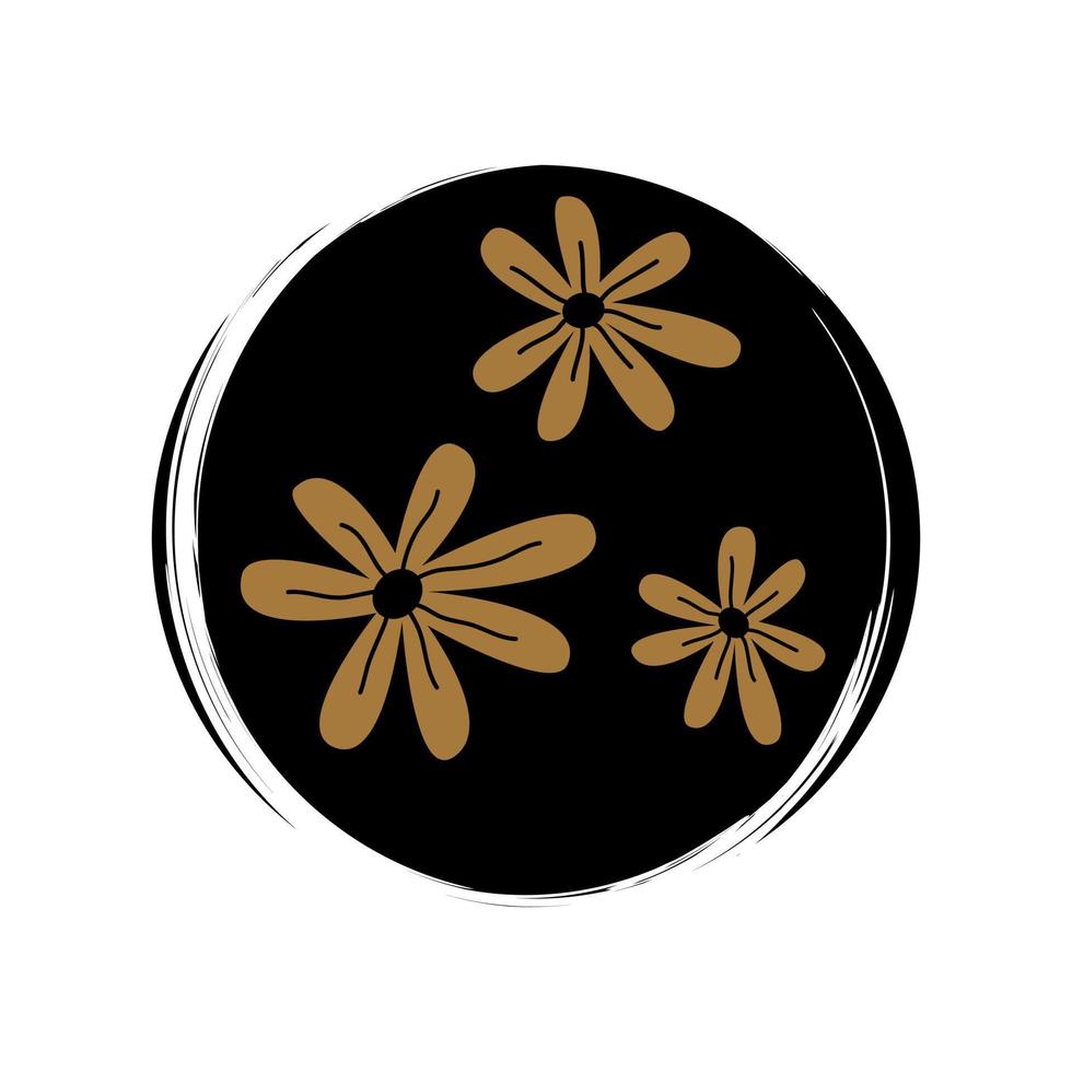 söt logotyp eller ikon vektor med hand dragen daisy blommor i samtida abstrakt stil, illustration på cirkel med borsta textur, för social media berättelse och slingor