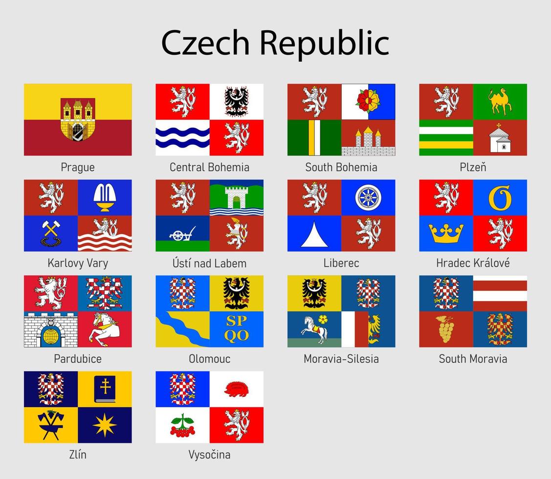 flaggor av de provinser av tjeck republik. Allt czechia regioner fl vektor