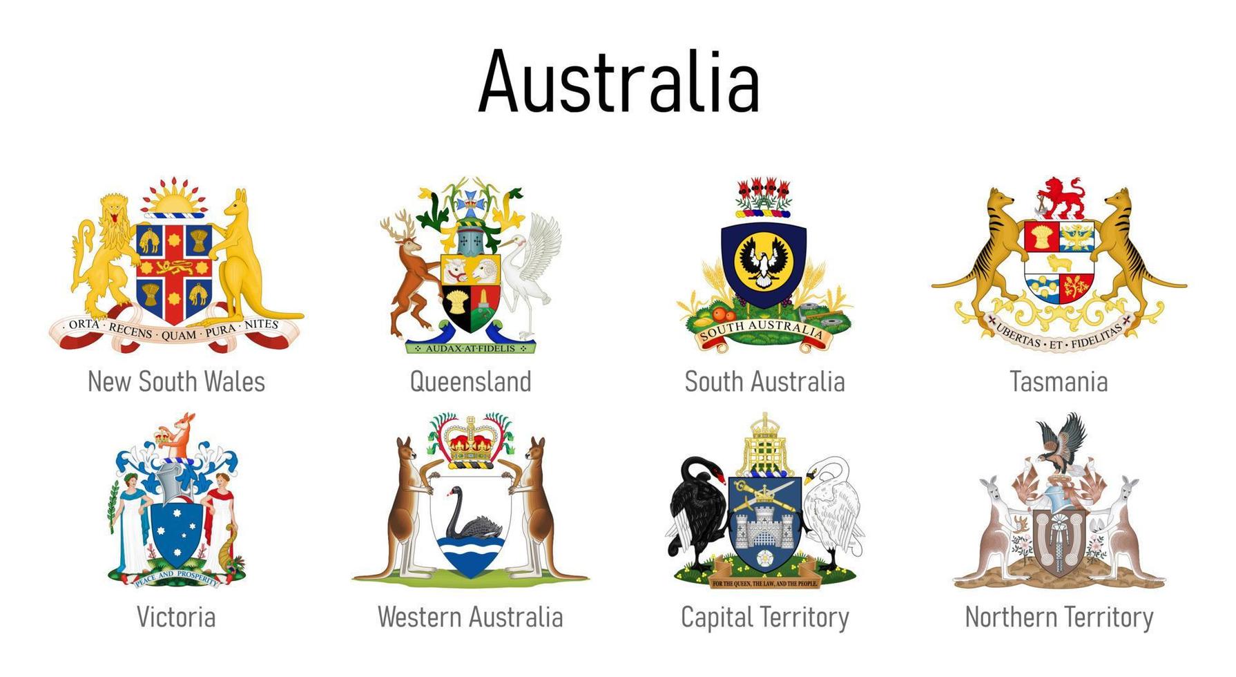 täcka av vapen av de stat av Australien, Allt australier regioner e vektor