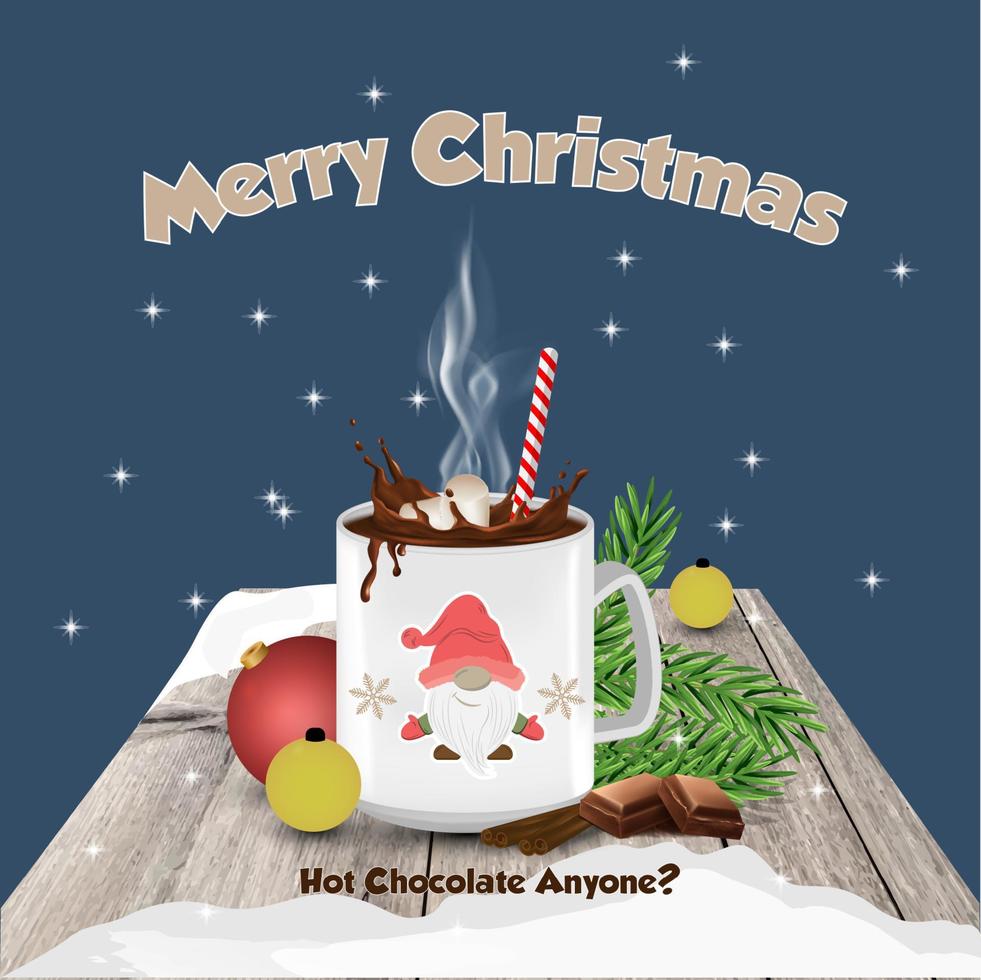 glad jul hälsning kort med de illustration av varm choklad vektor