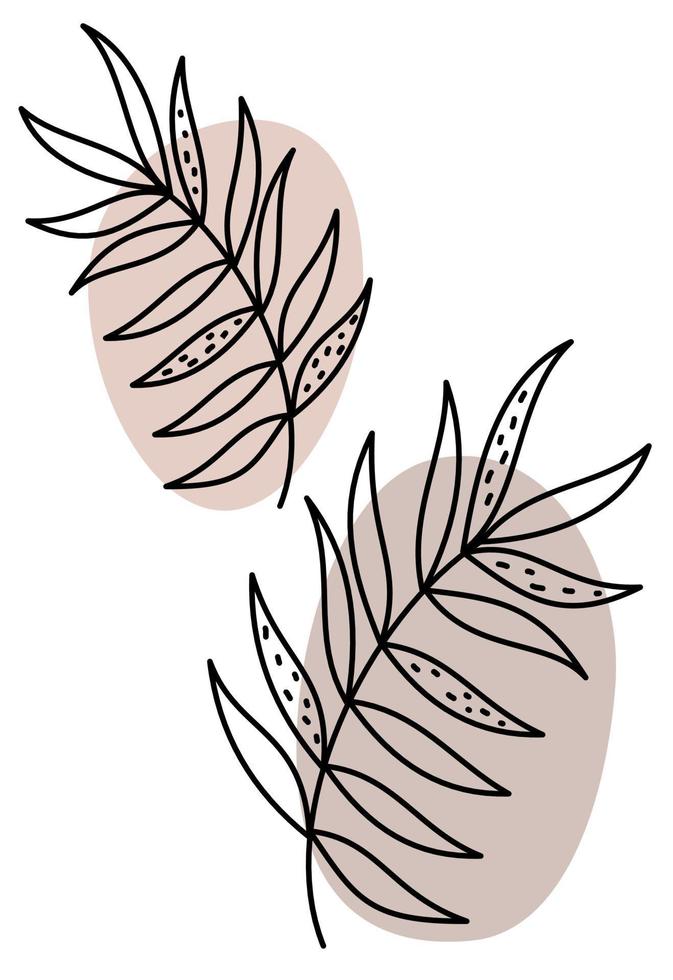 süß zeitgenössisch abstrakt Linie Blätter und Pastell- Hintergrund mit anders Formen zum Mauer Dekoration, Postkarte botanisch Vektor Illustration
