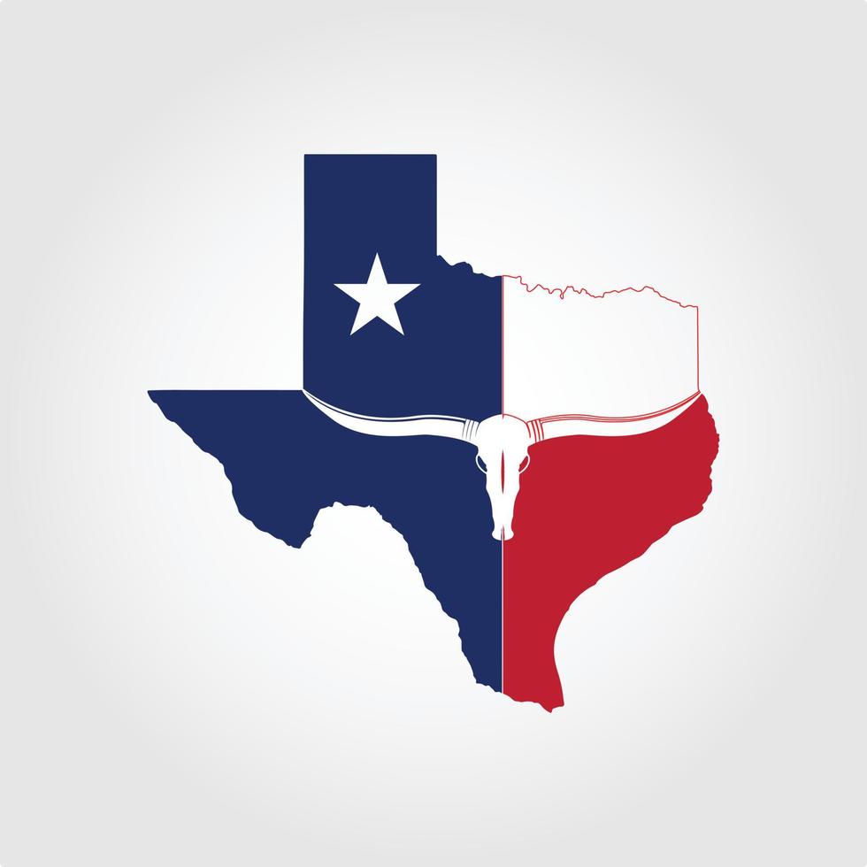 texas Karta logotyp med longhorn skalle vektor design.