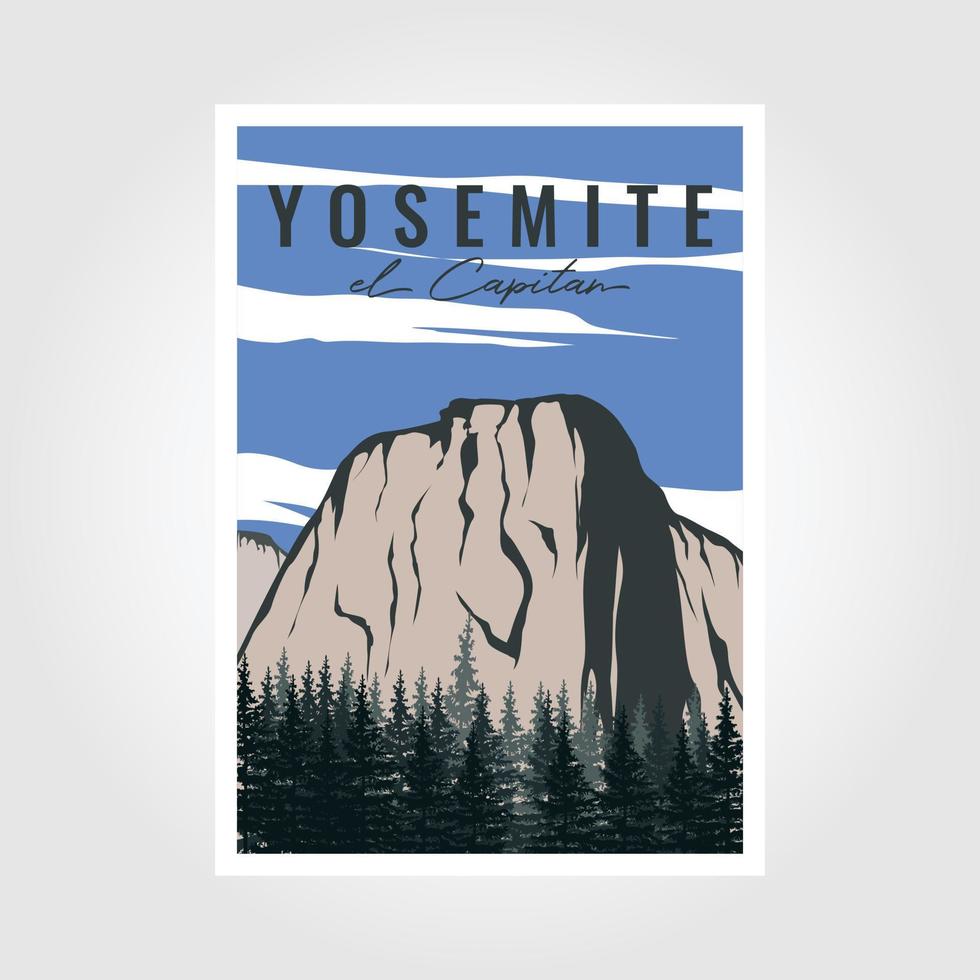 yosemite nationell parkera årgång affisch utomhus- vektor illustration design, el capitan.