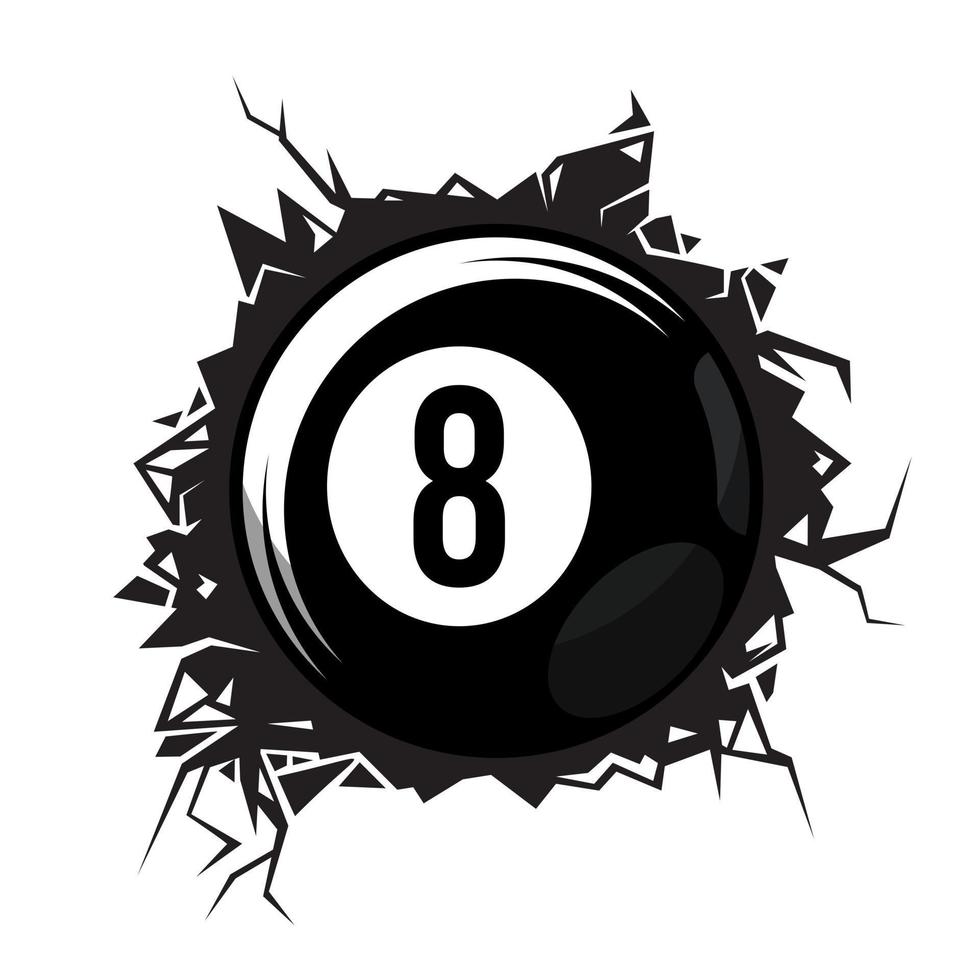 biljard boll siffra åtta knäckt vägg. slå samman boll klubb grafisk design logotyper eller ikoner. vektor illustration.