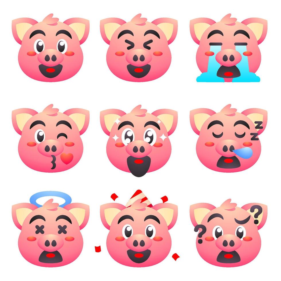 söt gris emoji uttryckssymbol uppsättning vektor