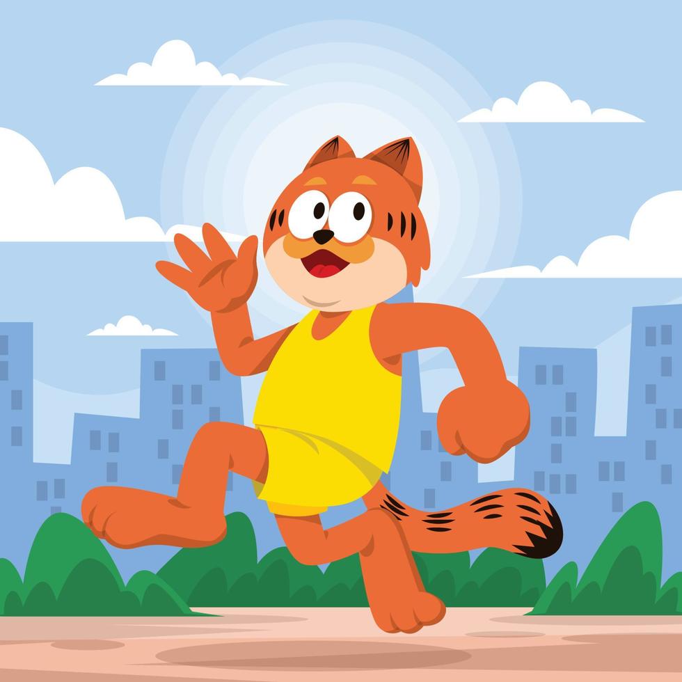 de orange katt joggning i stad vektor