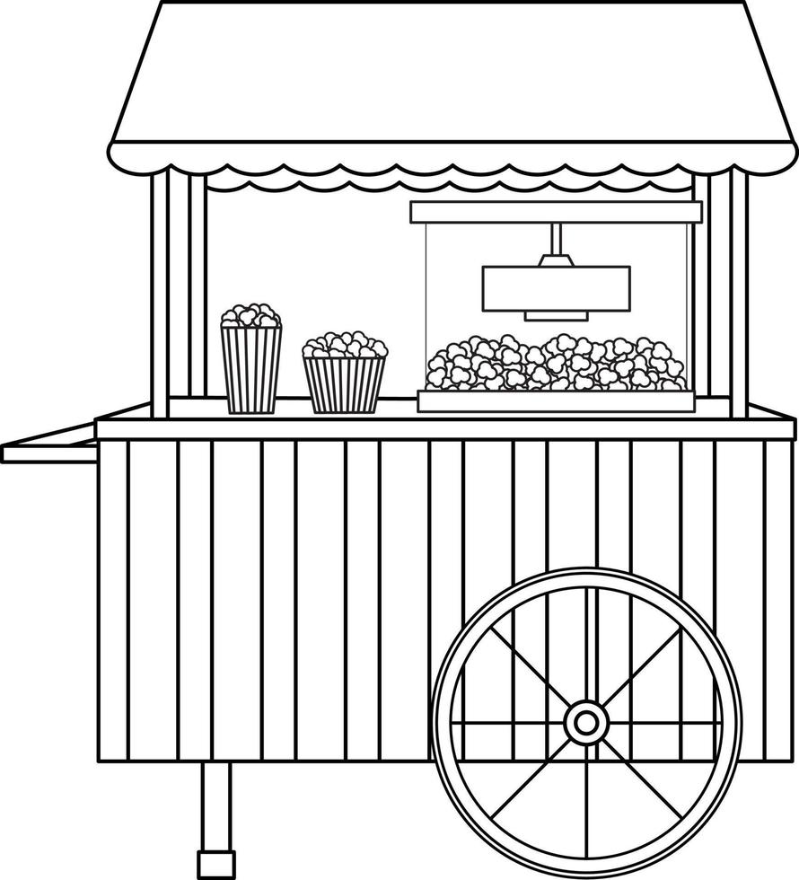 hell Vektor Illustration von ein Popcorn Maschine, ein Popcorn Wagen, ein Snack, Straße Essen, Gekritzel und skizzieren, Färbung Buch