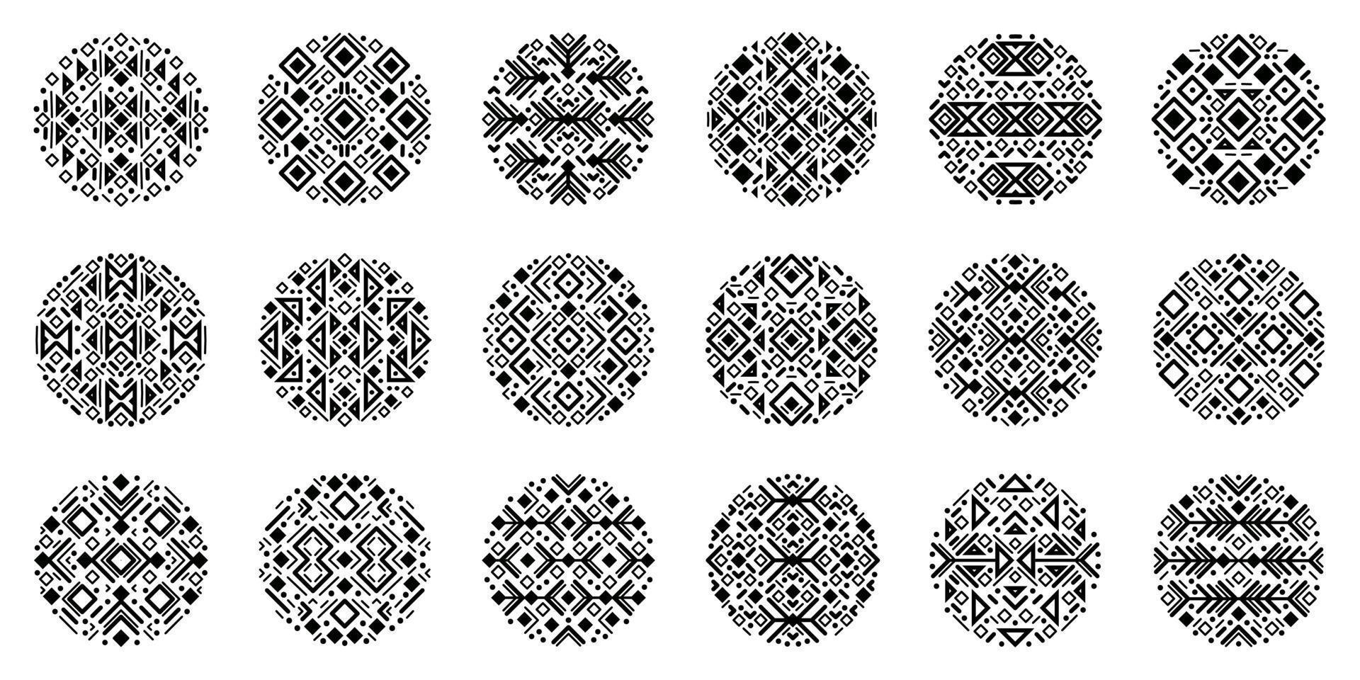 dekorativ geometrisk aztec cirklar. vektor uppsättning av stam- omslag former.