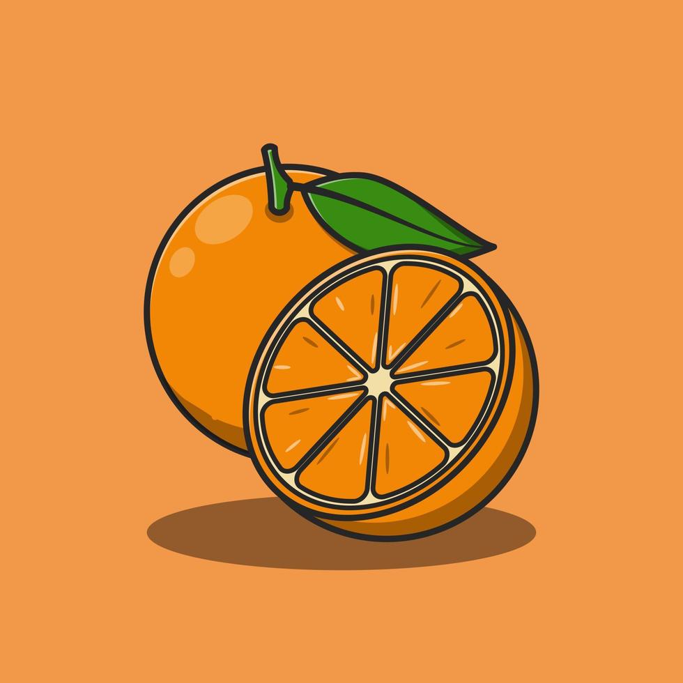 orange illustration design skära i halv som väl som hela. isolerat frukt design perfekt för landning sidor, klistermärken, ikoner, banderoller, bok täcker, etc. vektor