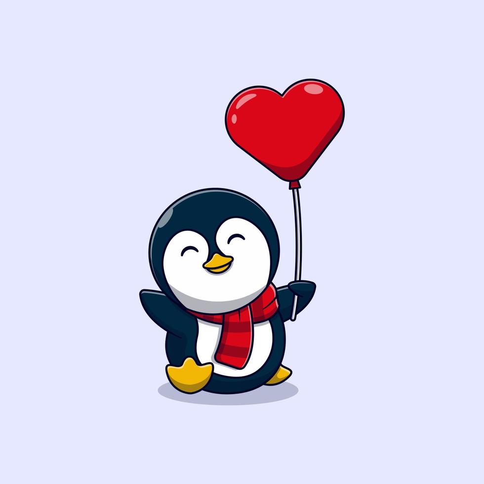 söt liten pingvin vektor illustration design innehav en kärlek ballong