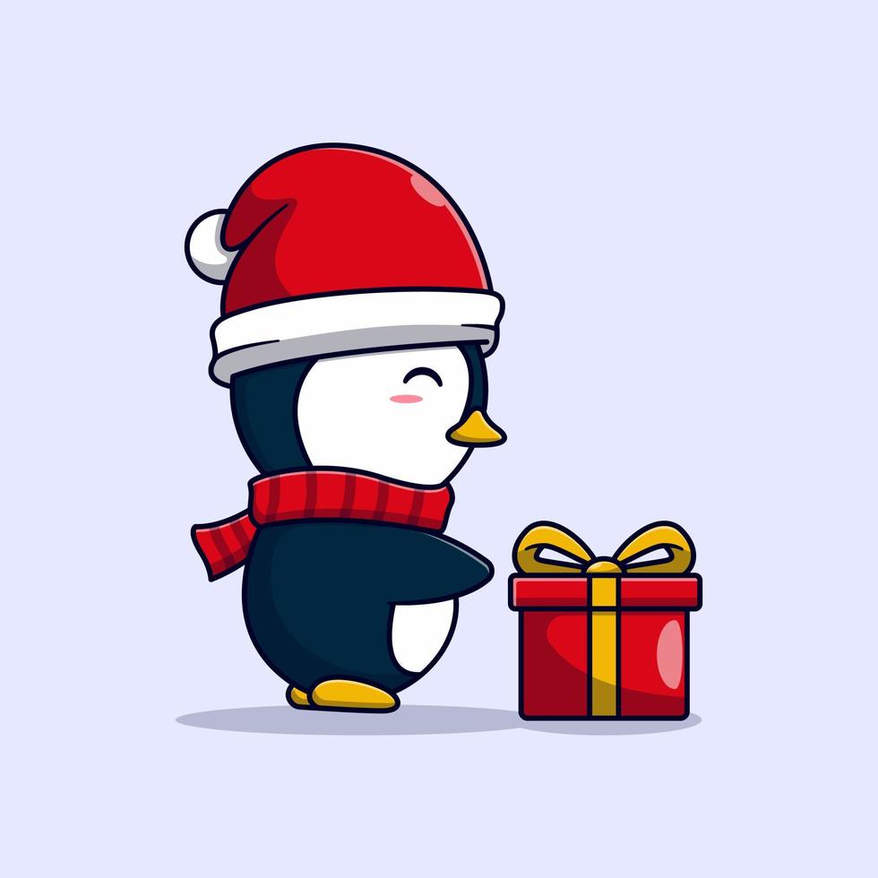 süß wenig Pinguin Vektor Illustration Design mit Geschenk Box