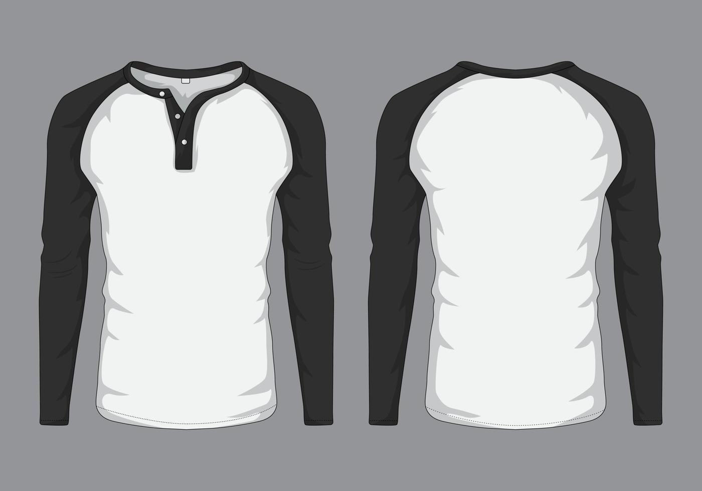 schwarz und Weiß Raglan lange Ärmel T-Shirt Attrappe, Lehrmodell, Simulation, Vorderseite und zurück Aussicht vektor