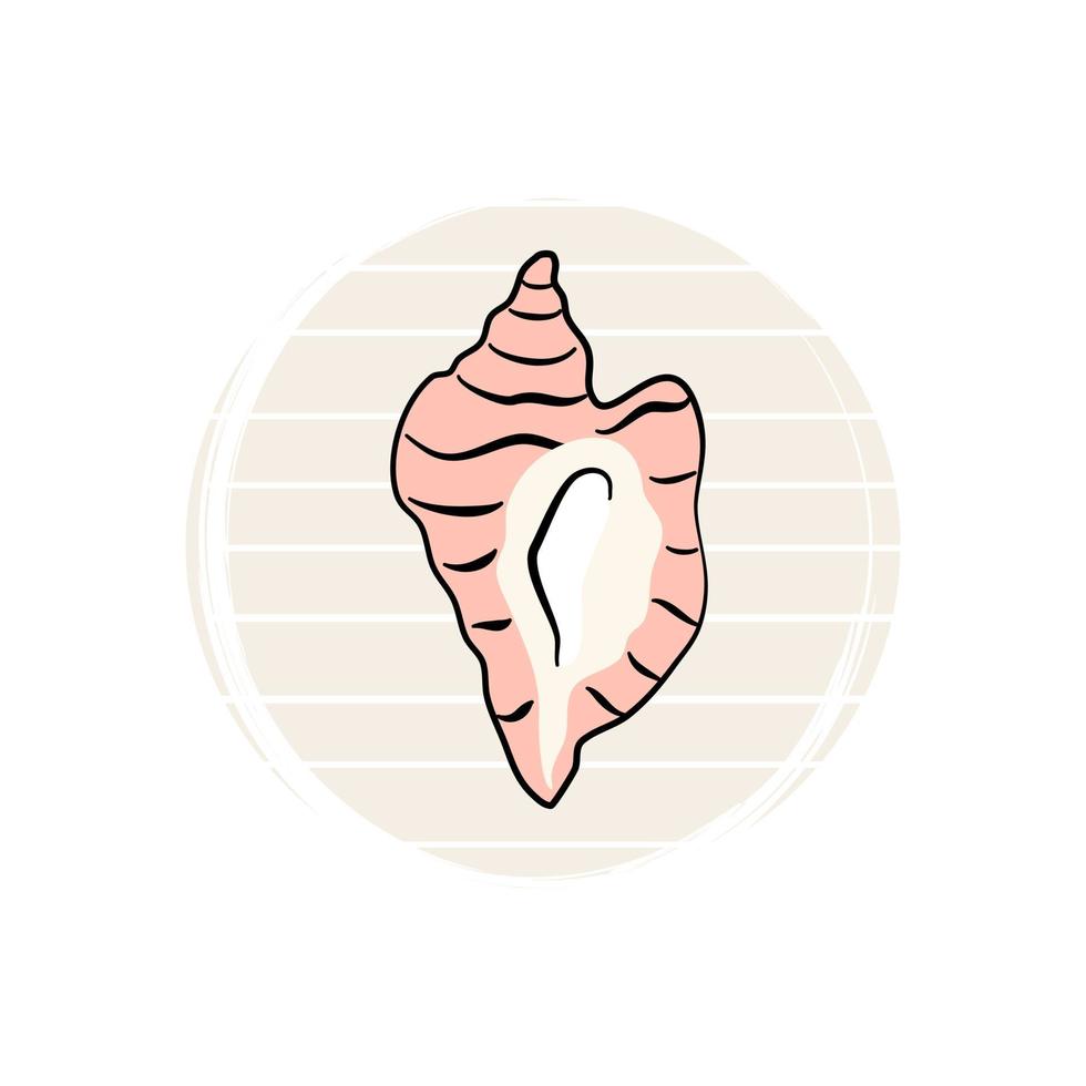 süß Logo oder Symbol Vektor mit Muschel auf gestreift Hintergrund, Illustration auf Kreis zum Sozial Medien Geschichte und Highlights