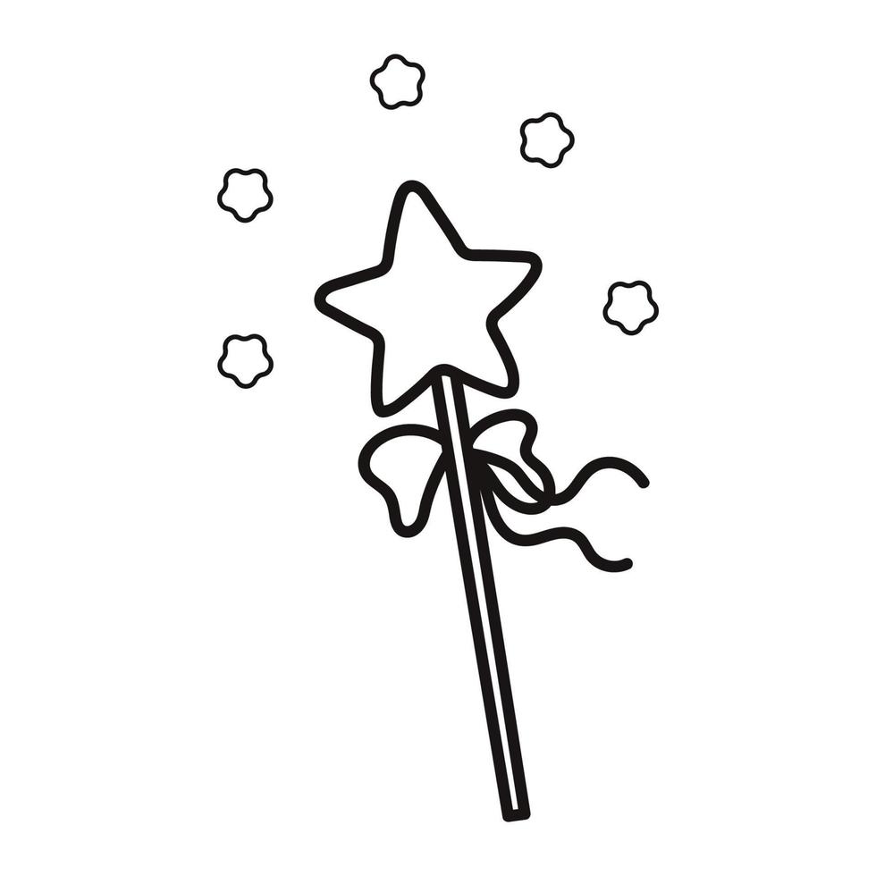 Magie Stock mit Star und Schleife. Karikatur Stil. Hand gezeichnet Linie Kunst Vektor Illustration isoliert auf Weiß Hintergrund.