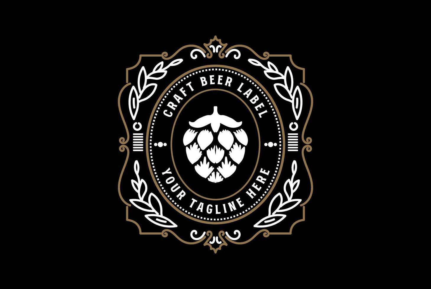 elegant Jahrgang Hopfen Blume Abzeichen Emblem Etikette zum Kunst Bier brauen Brauerei Logo Design vektor