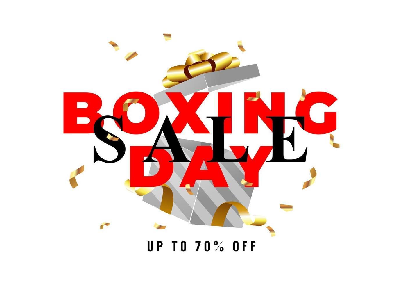Boxing Day Sale mit Geschenkbox Banner Vorlage. Boxing Day Sonderangebot 50 Prozent Rabatt. vektor