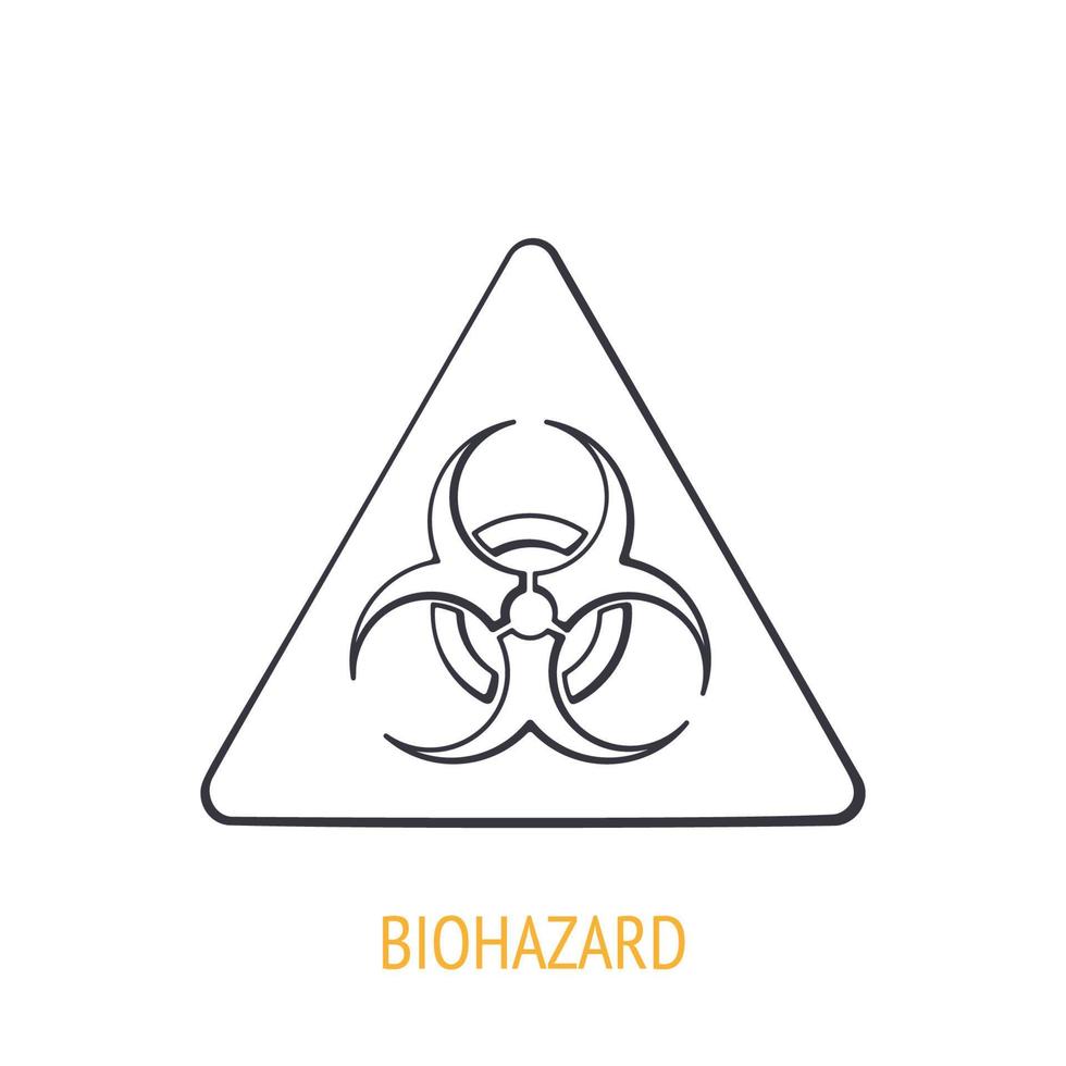 biologisk fara symbol. översikt ikon. vektor illustration. varning fara mikroorganism, virus, toxin. triangel- varning tecken. hand dragen skiss. isolerat vit bakgrund