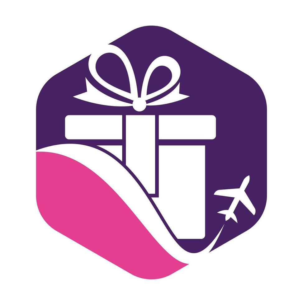 Reise-Geschenk-Vektor-Logo-Design. vektor der geschenk- und flugzeuglogokombination.