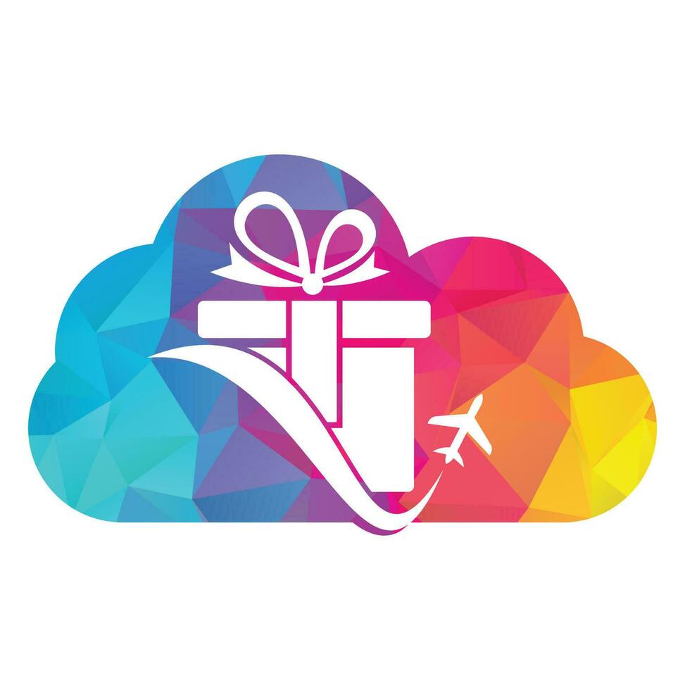 Reise Geschenk Wolke gestalten Vektor Logo Design. Vektor von Geschenk und Flugzeug Logo Kombination.