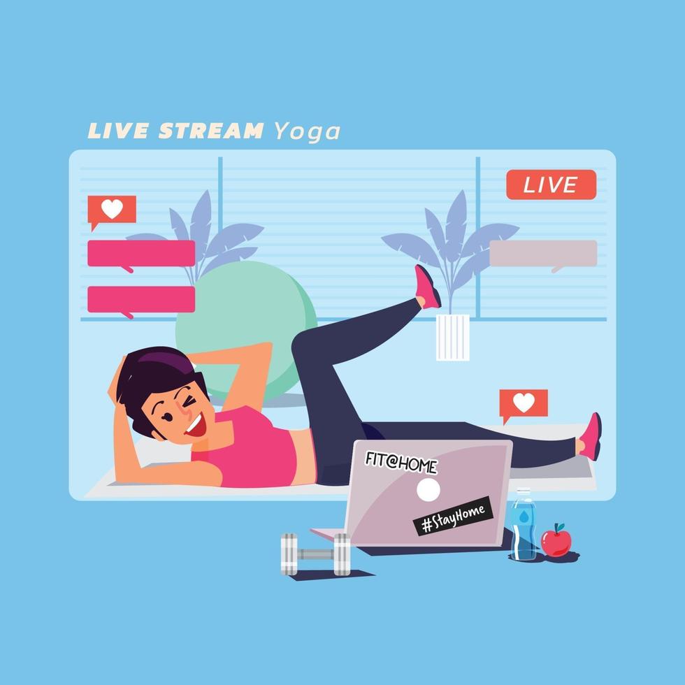 Frauen machen Yoga im Live-Stream, Online-Klasse. vektor