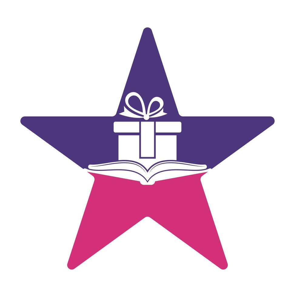 Buch Geschenk Star gestalten Konzept Logo Design Vektor. Bibliothek und Überraschung Logo Design Vorlage. vektor