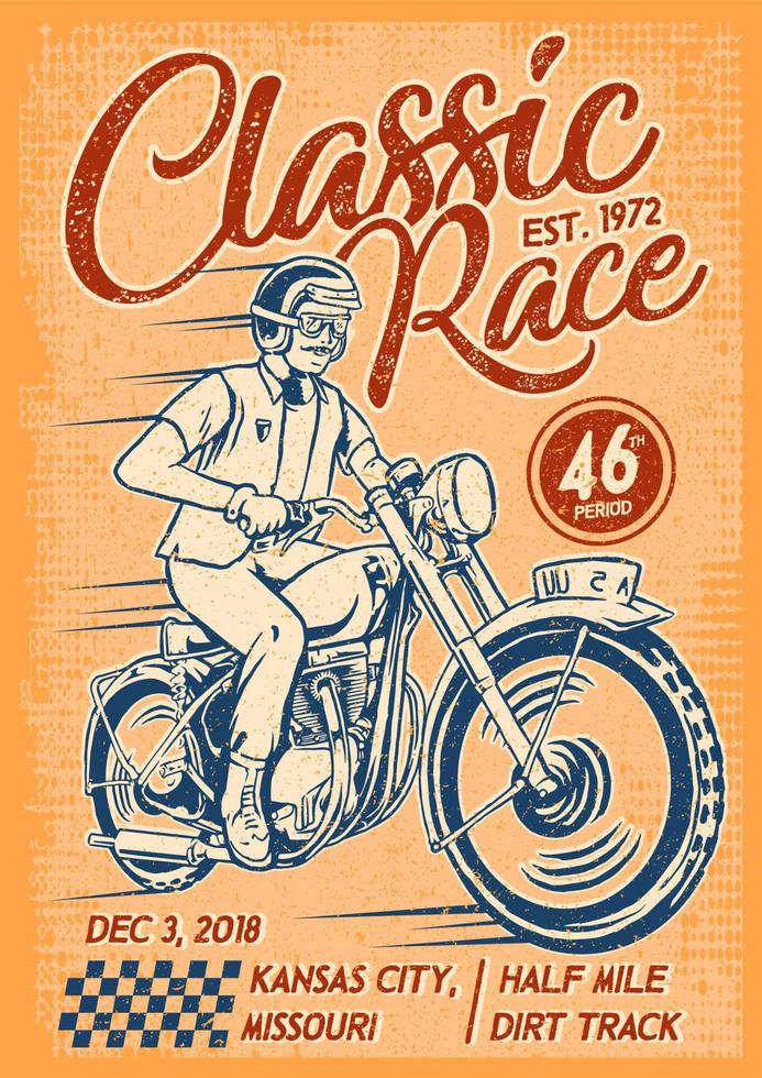frihjulsklassigt man ridning klassisk motorcykel årgång affisch vektor