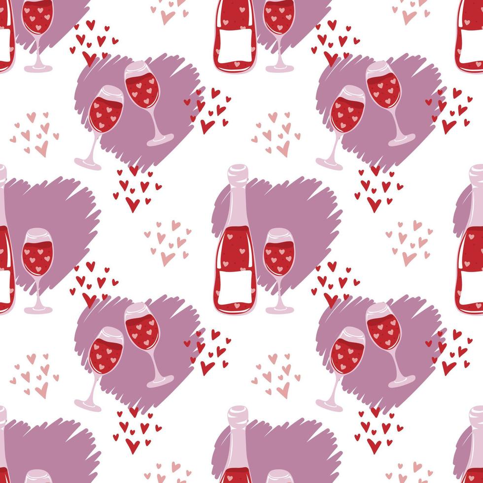 nahtlos Muster von Herzen, Wein Flaschen und Weingläser auf Weiß Hintergrund vektor