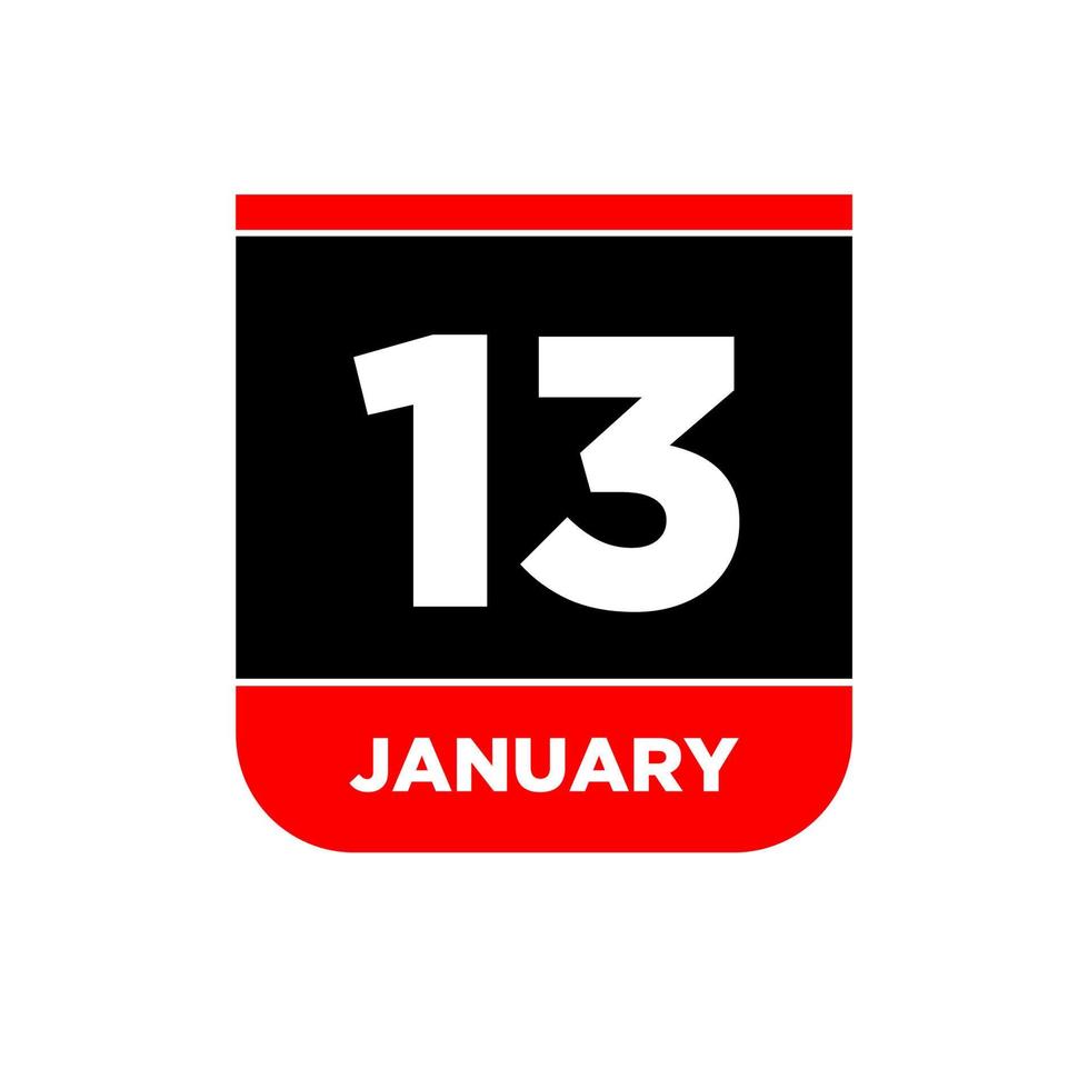 13 januari vektor kalender vektor ikon. 13 jan kort.