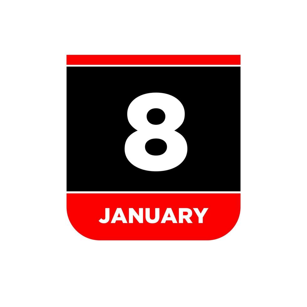 8 januari vektor kalender vektor ikon. 8 jan kort.