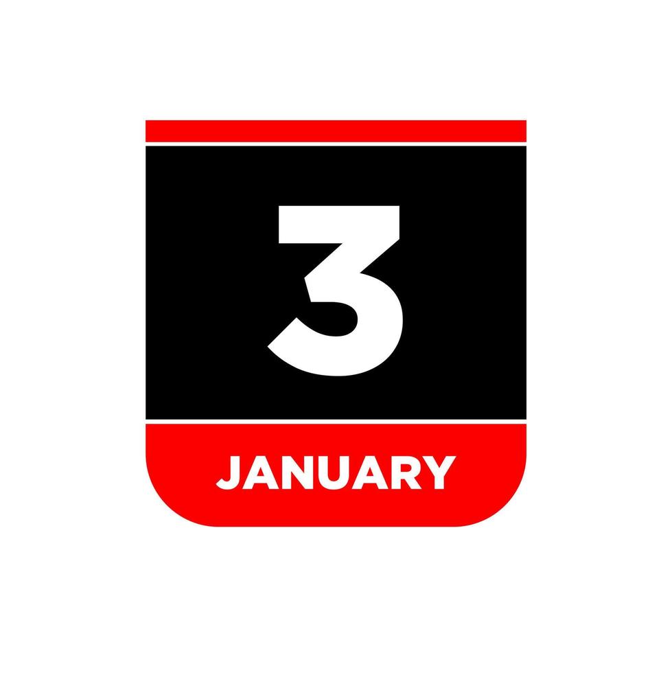 3 Januar Kalender Vektor Symbol. 3 jan Karte Buchseite.