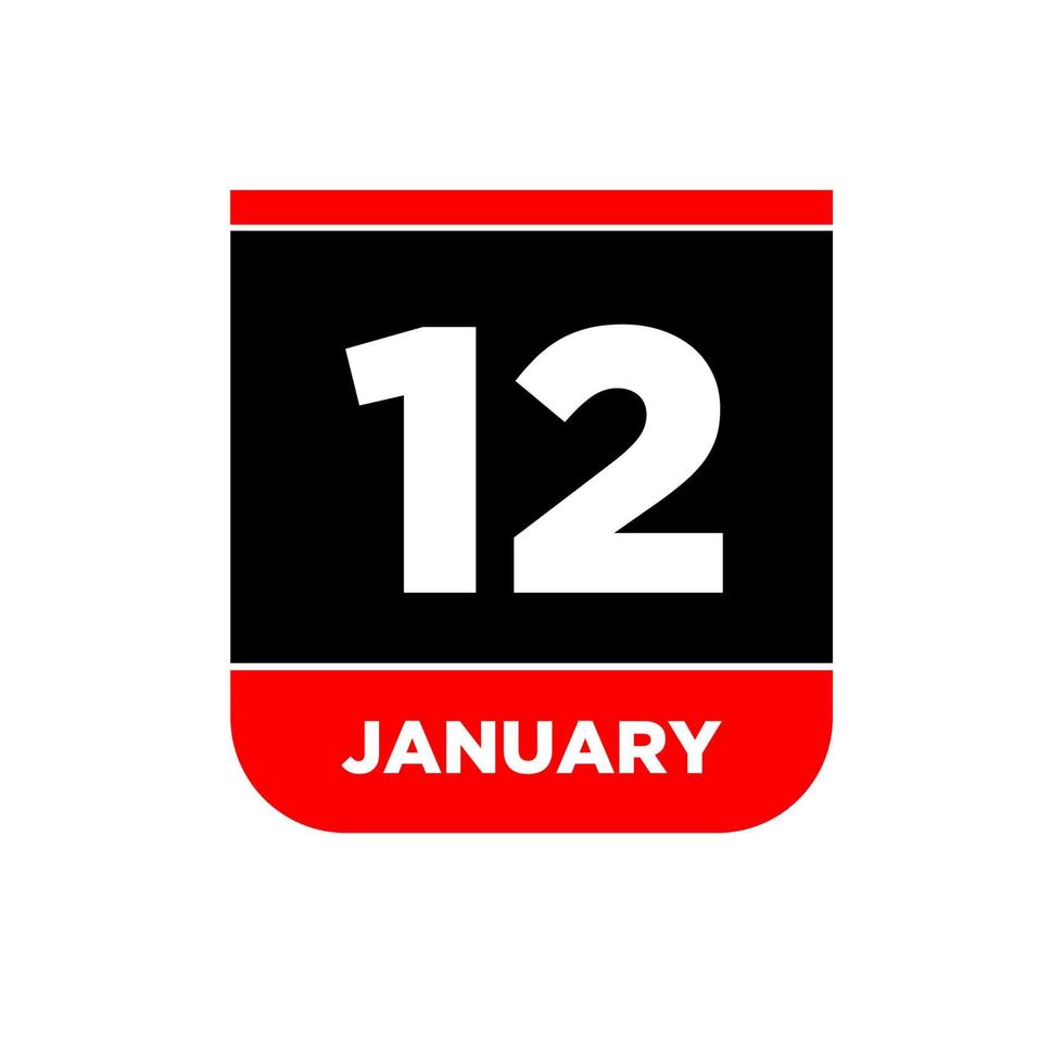 12 januari vektor kalender vektor ikon. 12 jan kort.