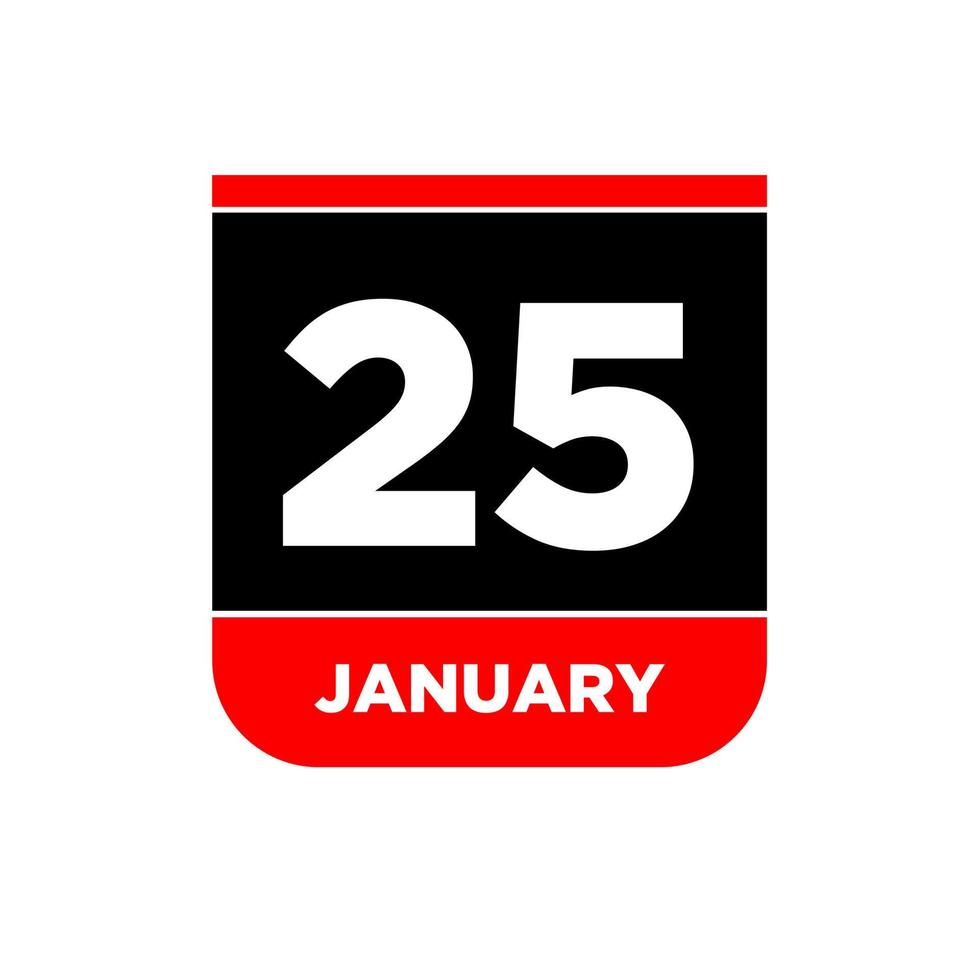25 Januar Vektor Kalender Buchseite. 25 jan Symbol.