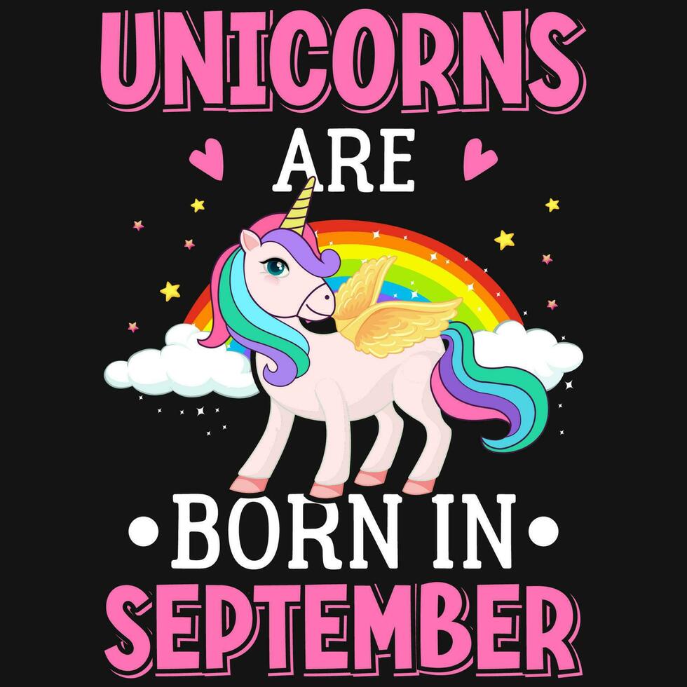 unicorns är född i september födelsedag tshirt design vektor