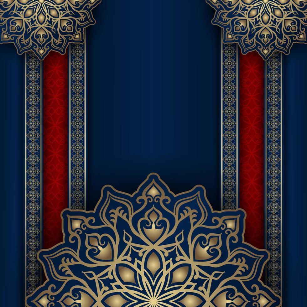 Luxus Hintergrund Blau und rot mit golden Mandala Ornament vektor
