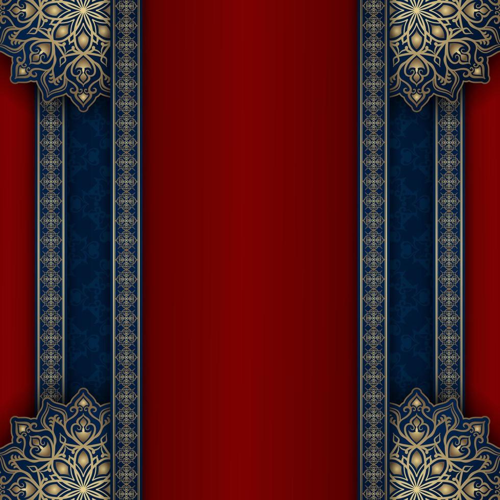 Luxus Hintergrund Blau und rot mit golden Mandala Ornament vektor