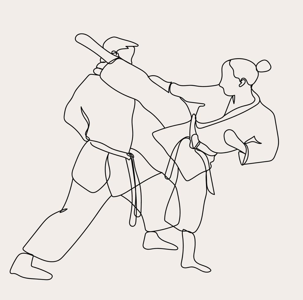 minimalistisk karate linje konst, extrem sport, boxare idrottare, enkel skiss, översikt teckning, vektor illustration, svart rader
