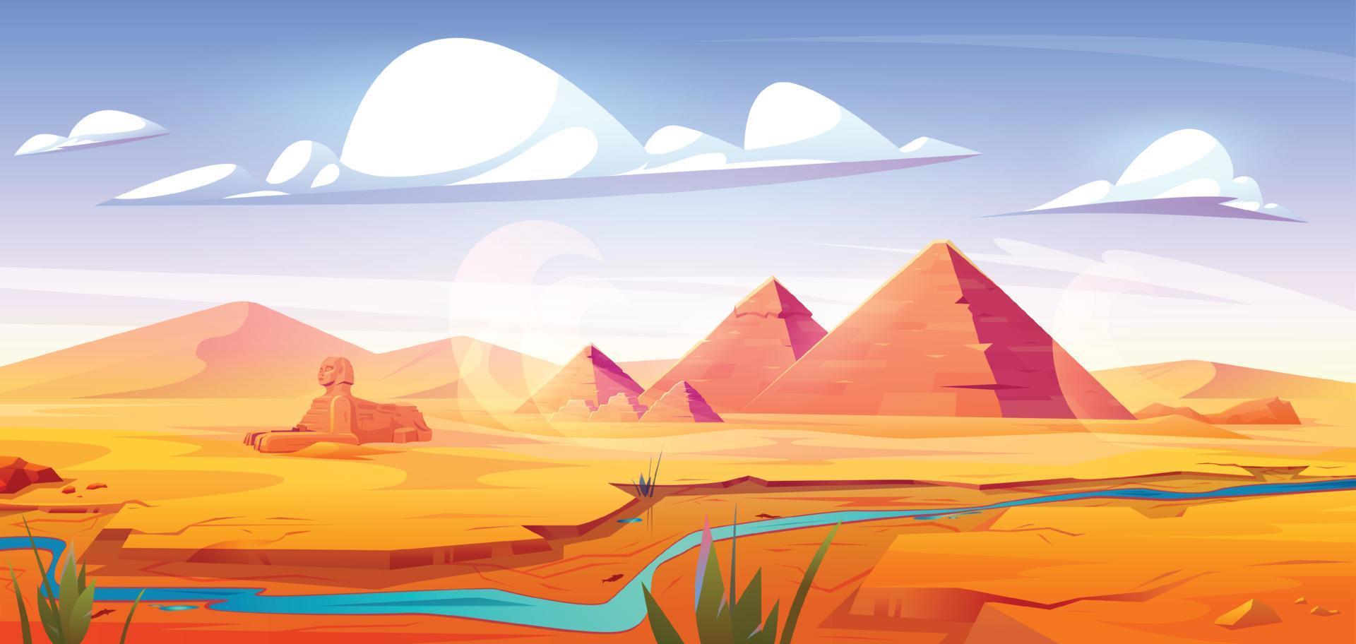 Dürre im ägyptisch Wüste mit uralt Pyramiden vektor