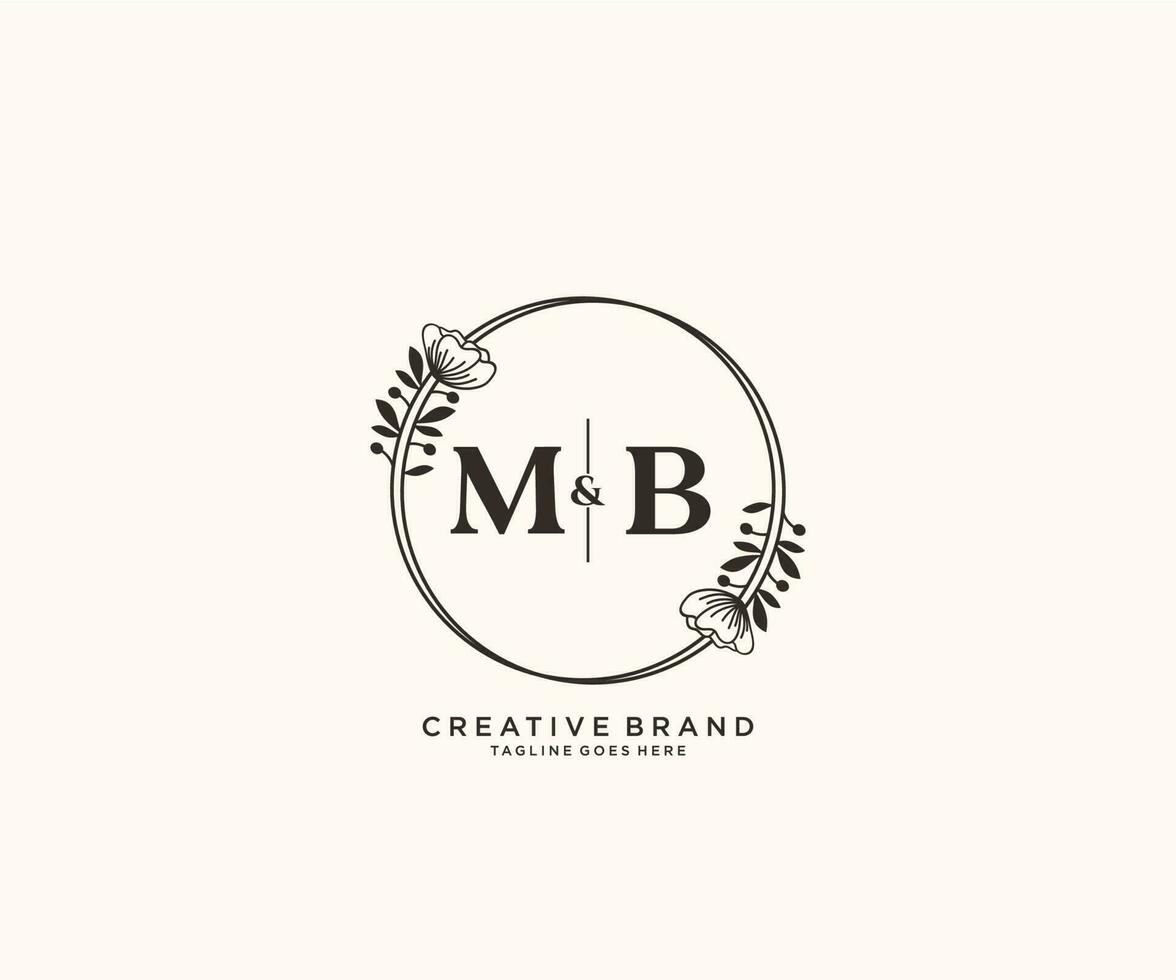 Initiale mb Briefe Hand gezeichnet feminin und Blumen- botanisch Logo geeignet zum Spa Salon Haut Haar Schönheit Boutique und kosmetisch Unternehmen. vektor