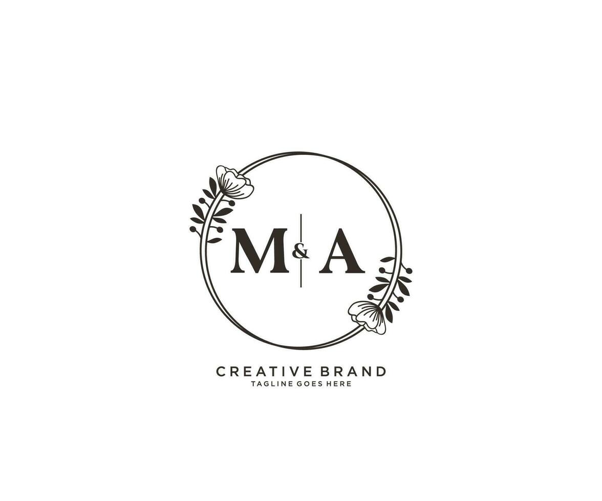 första ma brev hand dragen feminin och blommig botanisk logotyp lämplig för spa salong hud hår skönhet boutique och kosmetisk företag. vektor