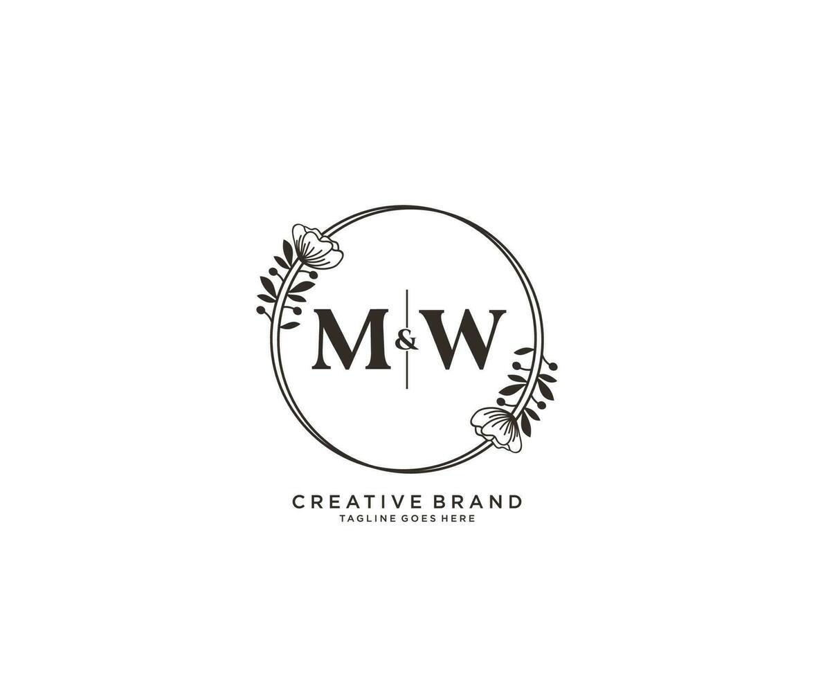 Initiale mw Briefe Hand gezeichnet feminin und Blumen- botanisch Logo geeignet zum Spa Salon Haut Haar Schönheit Boutique und kosmetisch Unternehmen. vektor