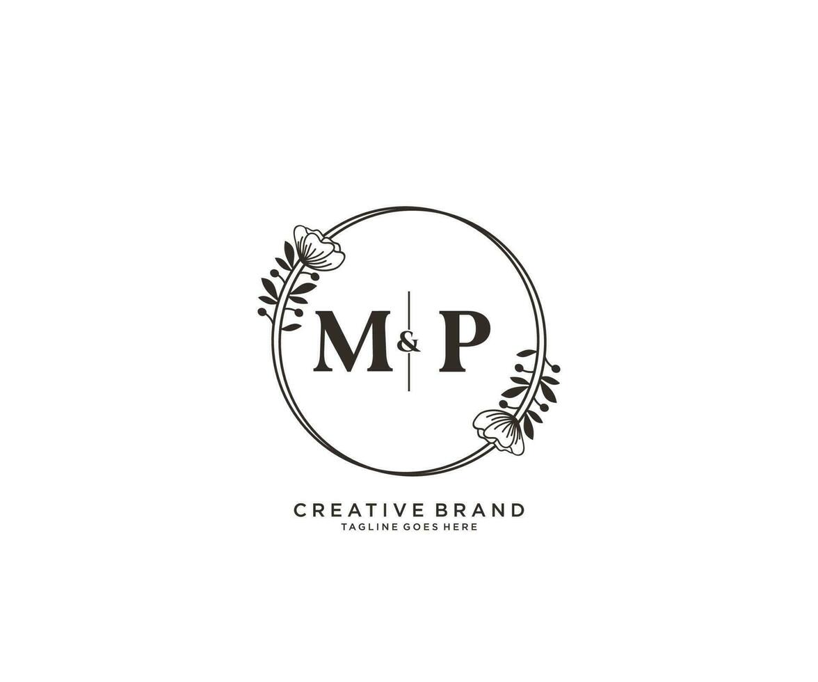 Initiale mp Briefe Hand gezeichnet feminin und Blumen- botanisch Logo geeignet zum Spa Salon Haut Haar Schönheit Boutique und kosmetisch Unternehmen. vektor
