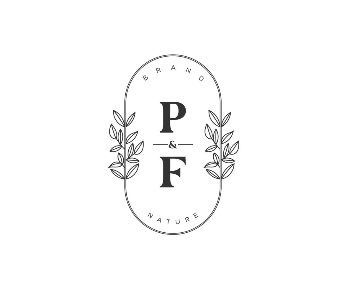 första pf brev skön blommig feminin redigerbar förhandsgjord monoline logotyp lämplig för spa salong hud hår skönhet boutique och kosmetisk företag. vektor