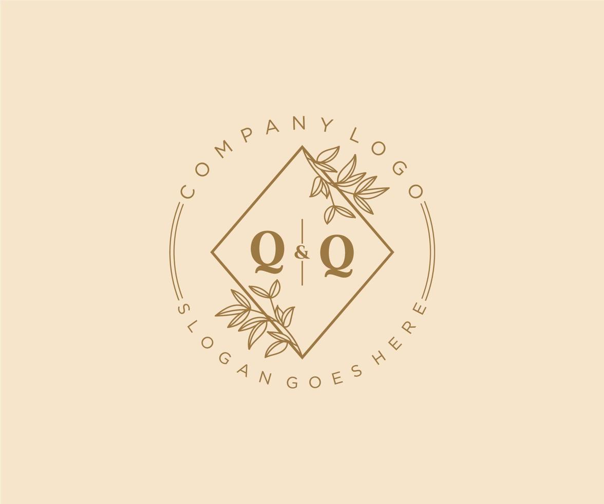 första qq brev skön blommig feminin redigerbar förhandsgjord monoline logotyp lämplig för spa salong hud hår skönhet boutique och kosmetisk företag. vektor