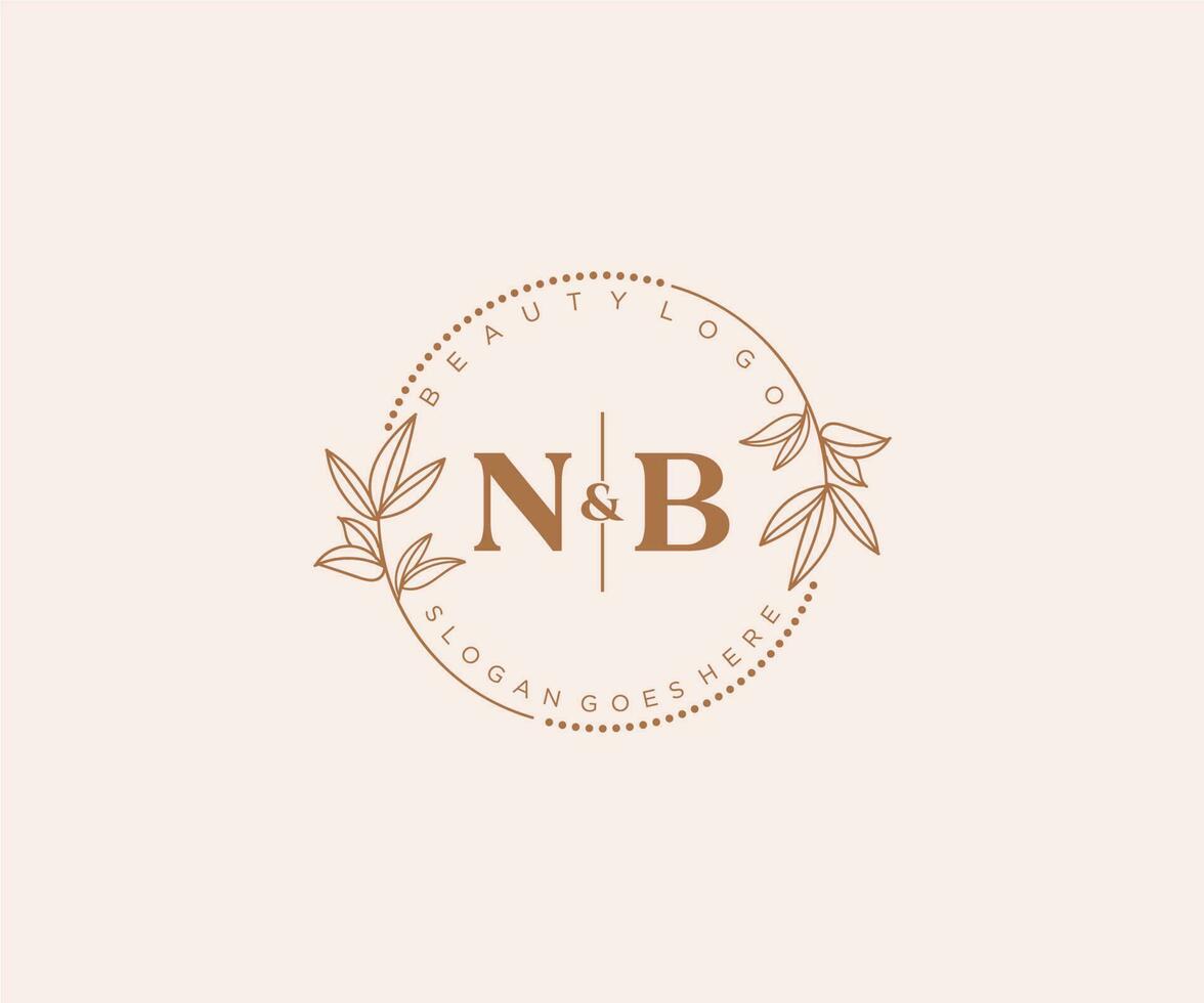 Initiale nb Briefe schön Blumen- feminin editierbar vorgefertigt Monoline Logo geeignet zum Spa Salon Haut Haar Schönheit Boutique und kosmetisch Unternehmen. vektor