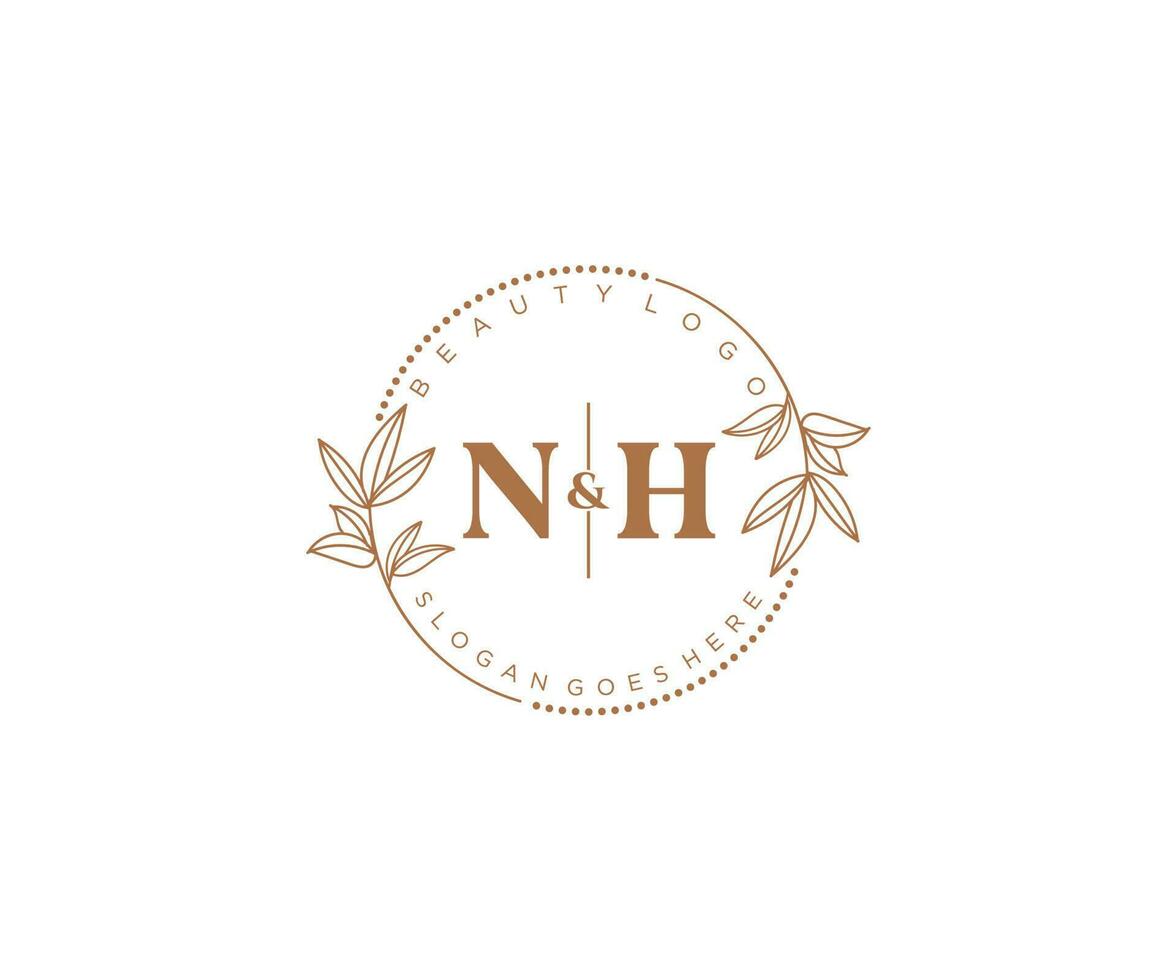 Initiale nh Briefe schön Blumen- feminin editierbar vorgefertigt Monoline Logo geeignet zum Spa Salon Haut Haar Schönheit Boutique und kosmetisch Unternehmen. vektor