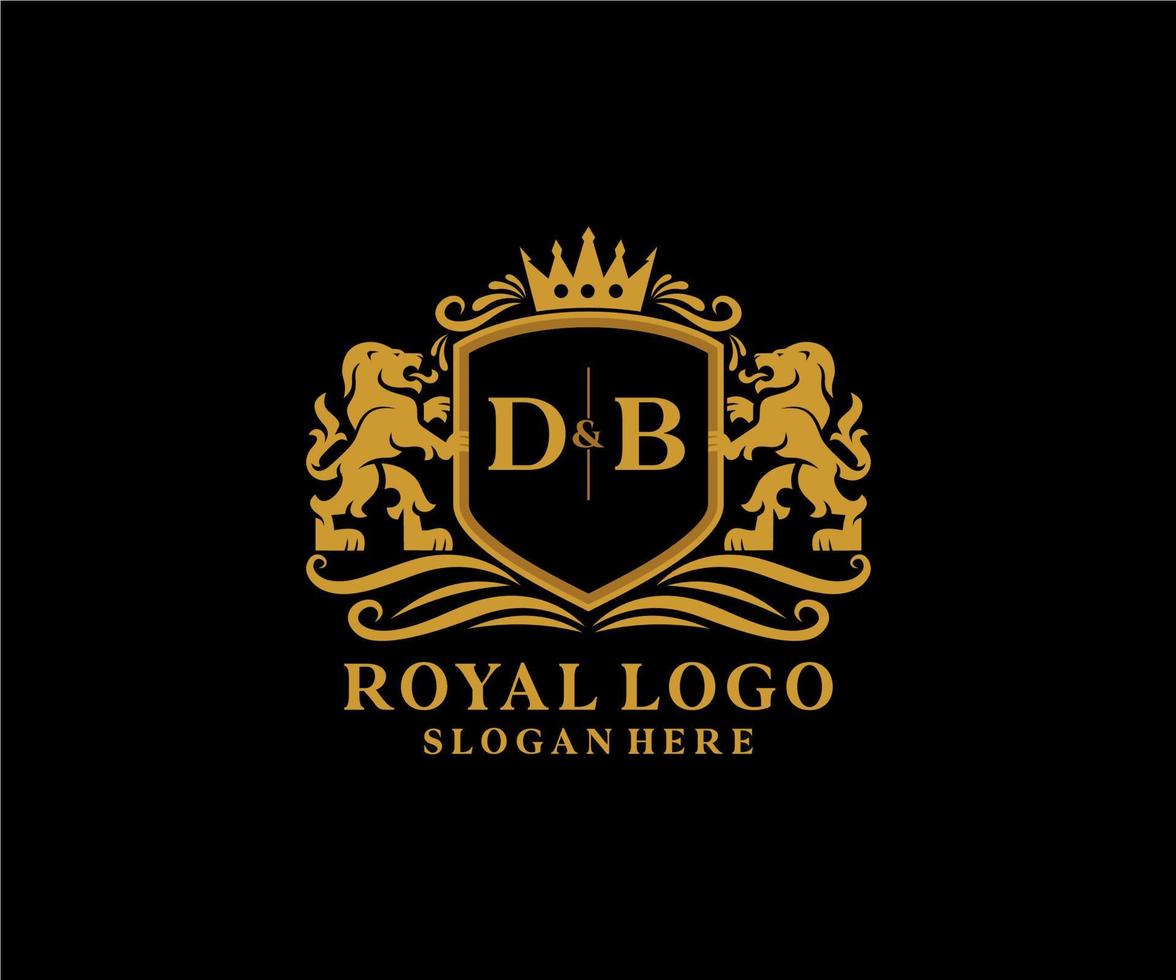 anfängliche db-Buchstabe Lion Royal Luxury Logo-Vorlage in Vektorgrafiken für Restaurant, Lizenzgebühren, Boutique, Café, Hotel, heraldisch, Schmuck, Mode und andere Vektorillustrationen. vektor