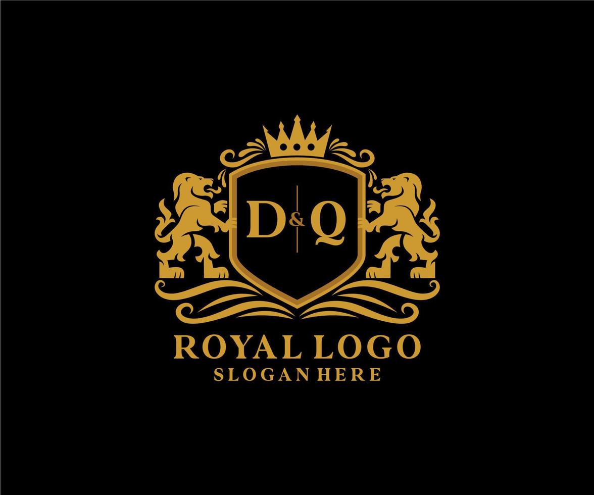 Initial dq Letter Lion Royal Luxury Logo Vorlage in Vektorgrafiken für Restaurant, Lizenzgebühren, Boutique, Café, Hotel, heraldisch, Schmuck, Mode und andere Vektorillustrationen. vektor