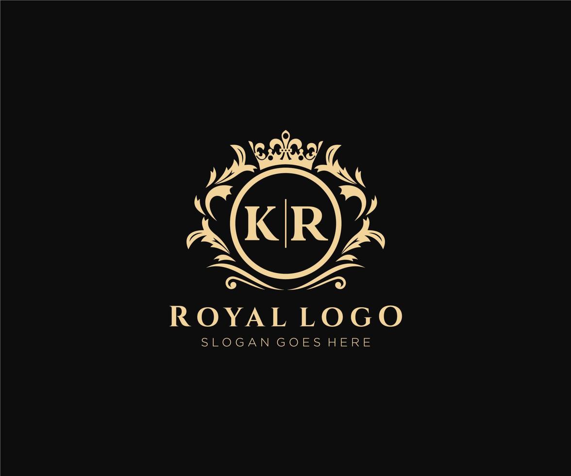 första kr brev lyxig varumärke logotyp mall, för restaurang, kungligheter, boutique, Kafé, hotell, heraldisk, Smycken, mode och Övrig vektor illustration.