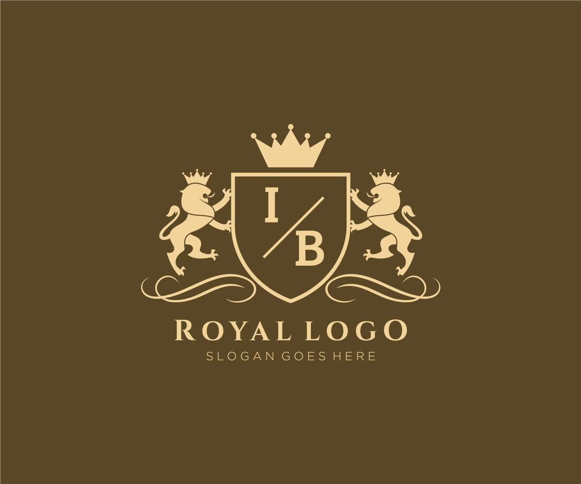 Initiale ib Brief Löwe königlich Luxus heraldisch, Wappen Logo Vorlage im Vektor Kunst zum Restaurant, Königtum, Boutique, Cafe, Hotel, heraldisch, Schmuck, Mode und andere Vektor Illustration.