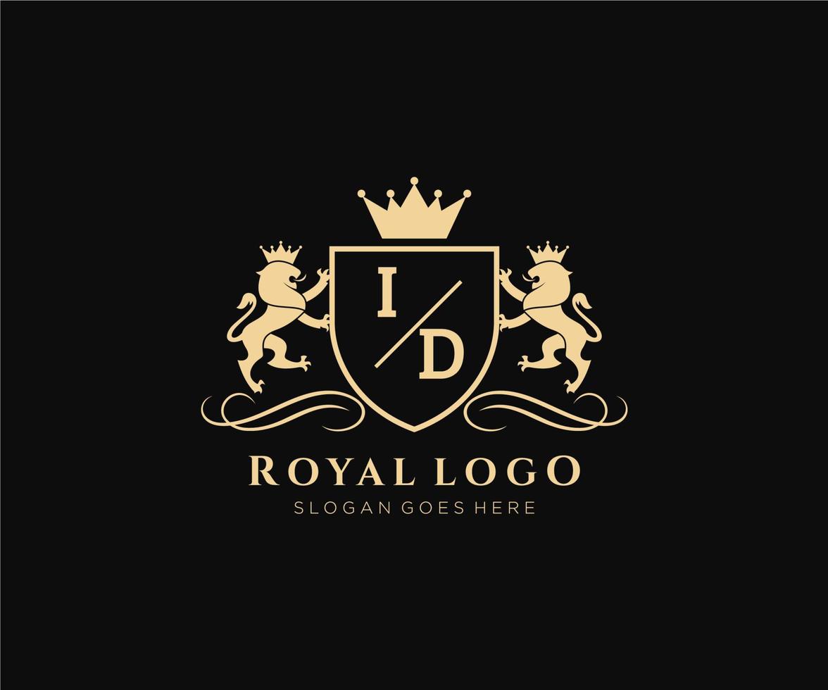 första id brev lejon kunglig lyx heraldisk, vapen logotyp mall i vektor konst för restaurang, kungligheter, boutique, Kafé, hotell, heraldisk, Smycken, mode och Övrig vektor illustration.